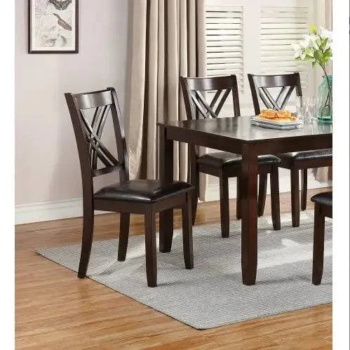 7pcs Dining Set Dining Table 6 Side Chairs Clean Espresso Finish Cushion Seats X Design Back Chairs - Estes Brands, LLC