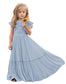 Girwem Boho Toddler Flower Girls Dresses for Wedding Lace Embroidery Bridesmaid Dresses Long Chiffon Party Dresses 2 Dusty Blue