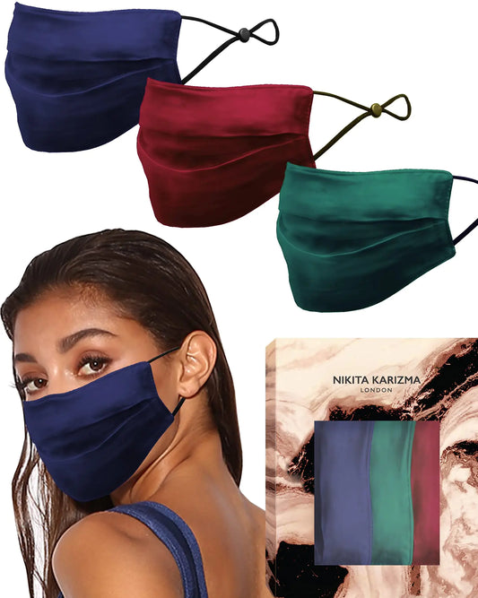 KARIZMA Beverly Hills Silk Face Mask 3 Pack. Jewel Tones Fashionable Designer Face Mask for Women. Washable Fabric Face Mask Reusable Facemask. Real Mulberry Silk Masks Luxury Fashion Masks for Women - Estes Brands, LLC