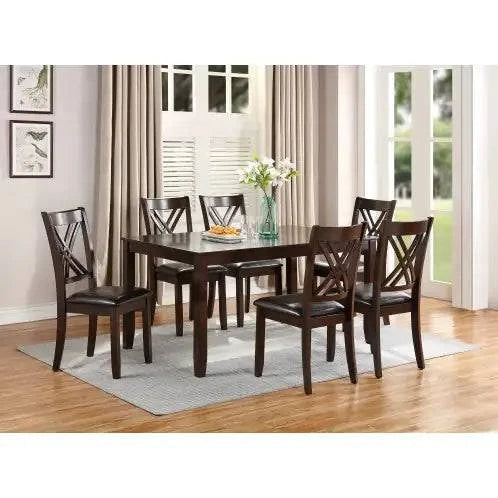 7pcs Dining Set Dining Table 6 Side Chairs Clean Espresso Finish Cushion Seats X Design Back Chairs - Estes Brands, LLC