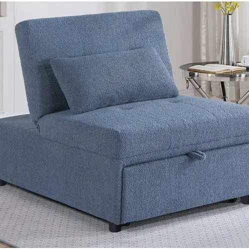 Contemporary Blue Gray Sleeper Sofa Chair Pillow Plush Tufted Seat 1pc Convertible Sofa Chair Sherpa Fabric Couch - Estes Brands, LLC