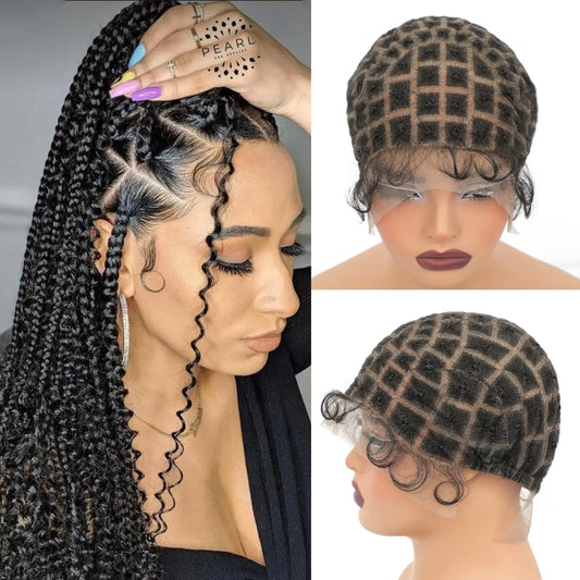 Geogroket Braided Wig Cap for Crochet Hair with Baby Hair Full Double Lace Wig Cap with Natural Knots Sew in Cap for Making Glueless Crochet Wig Cap 99 Sections Wig Cap