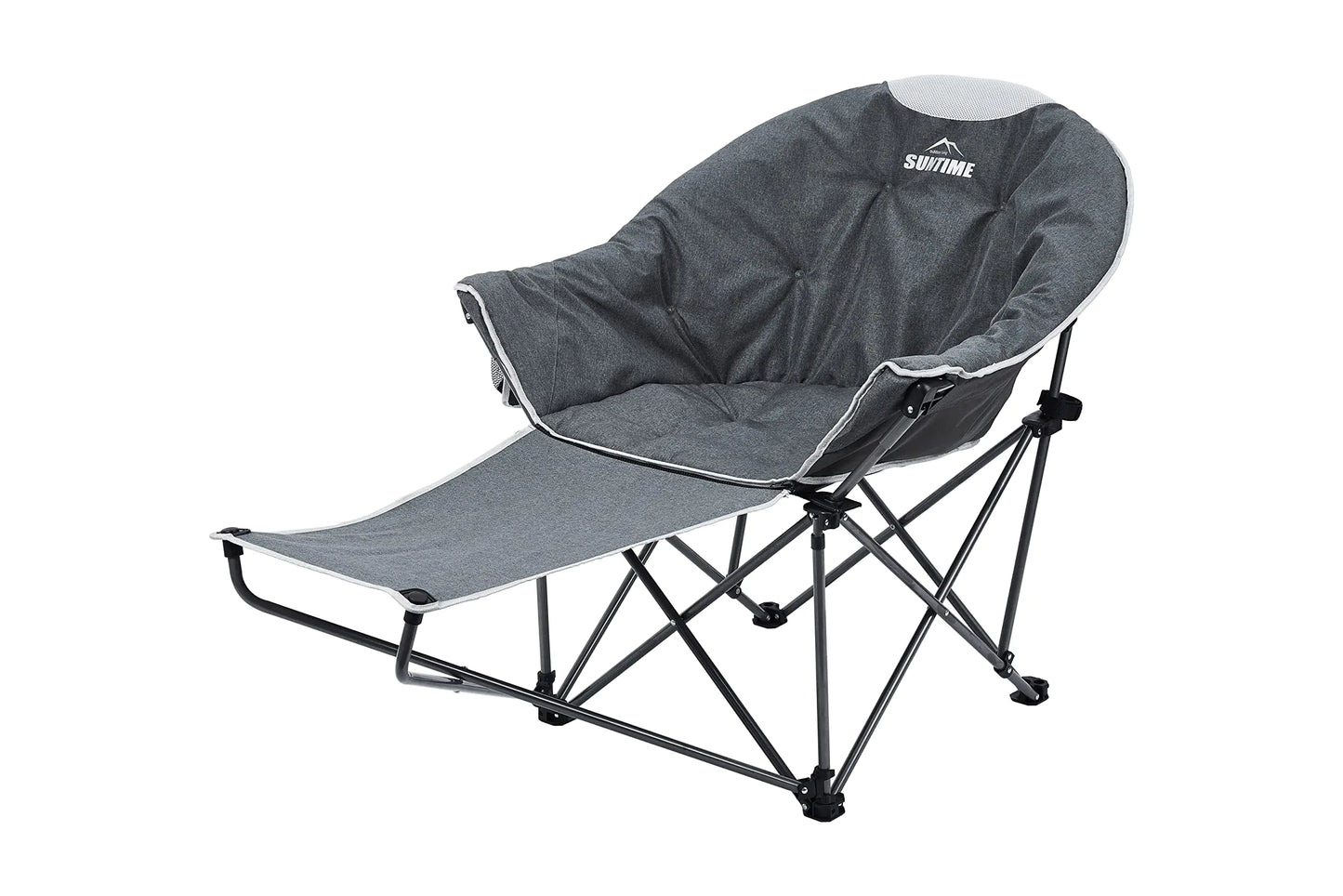 OUTDOOR LIVING SUNTIME Oversized Padded Moon Round Saucer Sofa Chair Portable Folding Camping Chair with Removable Footrest Carry Bag - Gray - Estes Brands, LLC