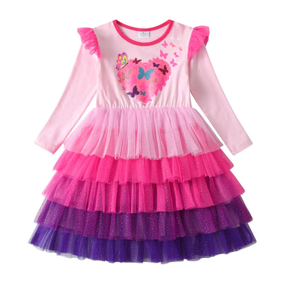 VIKITA Girls Dresses for Winter Long Sleeve Toddler Dresses Birthday Party Tulle Dresses for Bid Kids LH2311 12T Pink