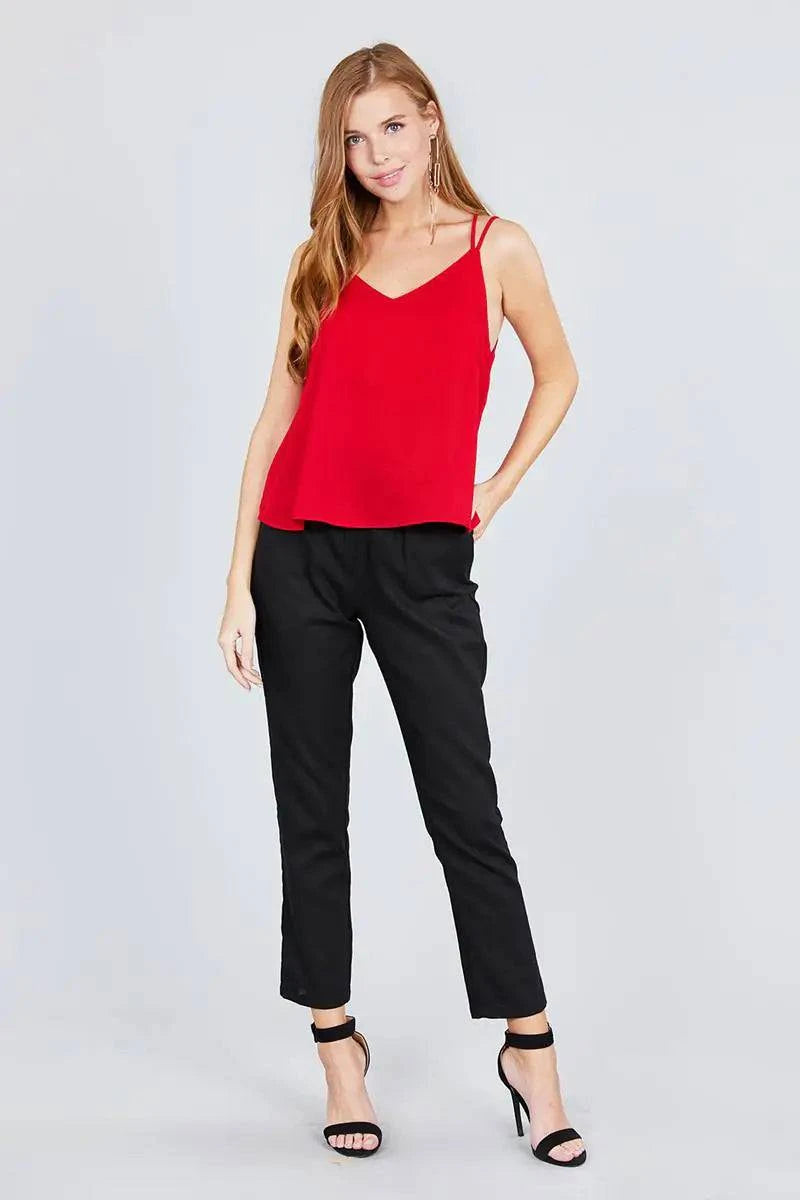 Back Cross Strap Cami -Red - Estes Brands, LLC