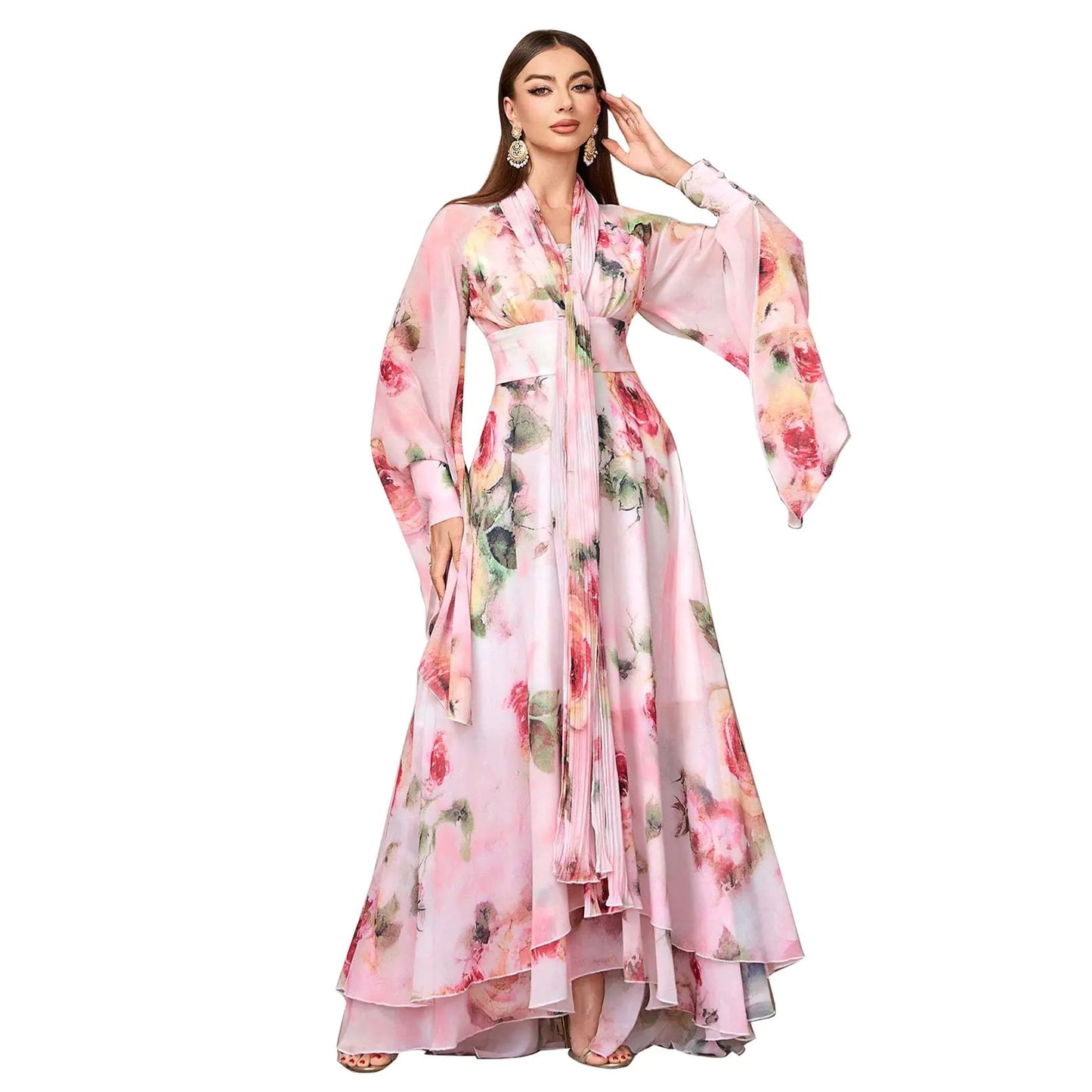 TOLEEN Casual Dresses for Women Long Sleeve Flowy Swing Chiffon Maxi Dresses