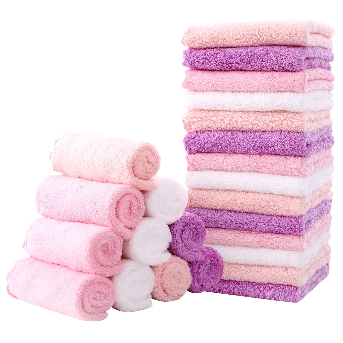 MOON PARK Baby Washcloths 24 Pack - 8x8 Inches Small Burp Cloths and Baby Wipes for Girl (White+Pink+Purple+Frozen Berry) - Estes Brands, LLC