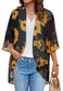 Women's Floral Print Puff Sleeve Kimono Cardigan Loose Cover Up Casual Blouse Tops Small Orange Black