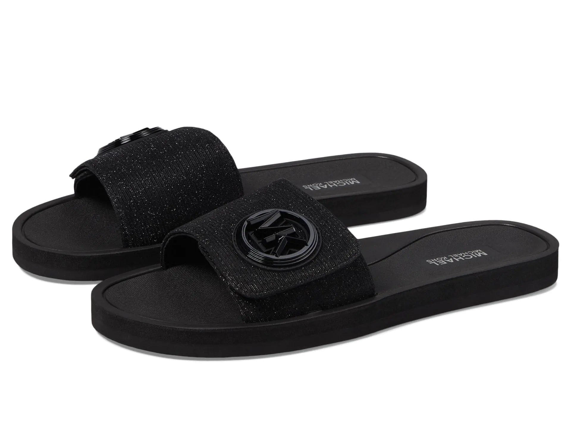 Michael Kors Womens MK Charm Slide Black 10 - Estes Brands, LLC