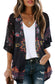 Women's Floral Print Puff Sleeve Kimono Cardigan Loose Cover Up Casual Blouse Tops Small Orange Black