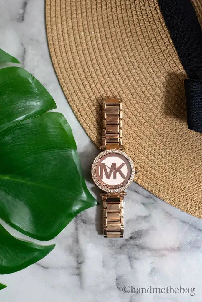 Michael Kors (MK5865) Parker Rose Gold Toned Stainless Steel Gemmed Bezel Watch - Estes Brands, LLC