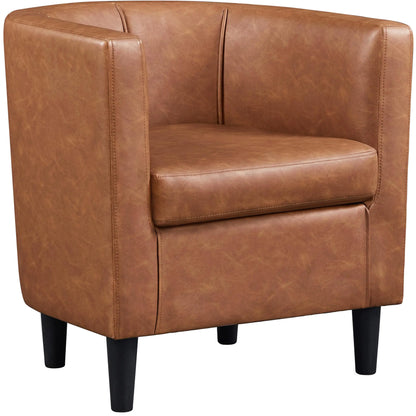 Yaheetech Accent Chair PU Leather Modern and Comfortable Armchairs Upholstered Barrel Sofa Chair for Living Room Bedroom Waiting Room Brown - Estes Brands, LLC