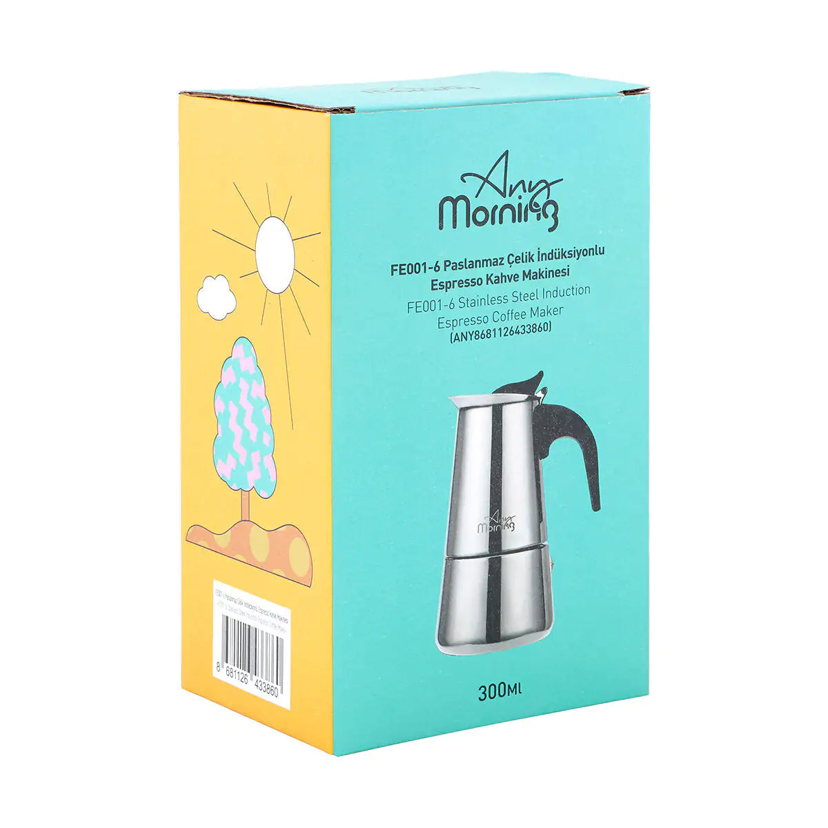 Any Morning Stovetop Espresso Maker Stainless Steel Percolator Coffee Pot 300 ml.