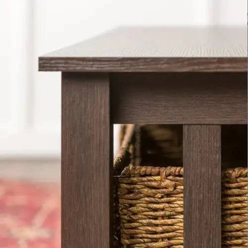 Coastal Coffee Table With Lower Shelf And Faux Rattan Baskets - Espresso - Estes Brands, LLC