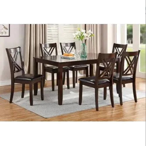 7pcs Dining Set Dining Table 6 Side Chairs Clean Espresso Finish Cushion Seats X Design Back Chairs - Estes Brands, LLC