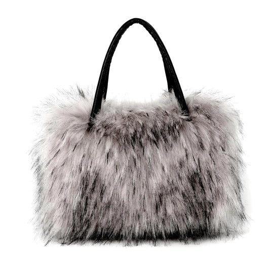 Womens Shoulder Handbags Faux Fur Tote Bag Fluffy Satchel Handbags for Women Mom Friends Bridesmaids (grey) - Estes Brands, LLC