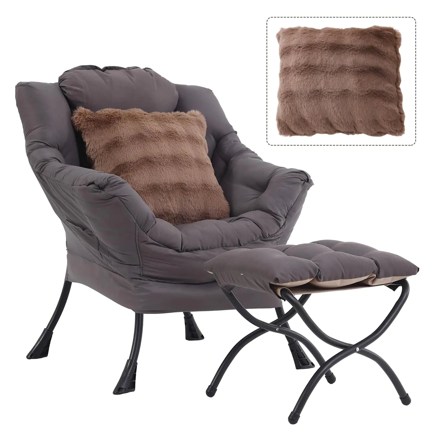 HomEastlly Large Lazy Chair with Ottoman Accent Reading Chair with a Throw Pillow Cozy Lounge Chair with Armrest Leisure Sofa Chair for Living Room Bedroom Dorm Shadow Grey - Estes Brands, LLC