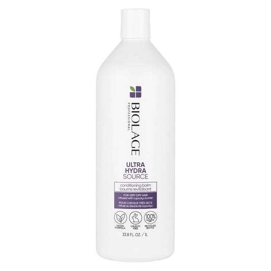 Biolage Ultra Hydra Source Conditioning Balm | Deep Hydrating Conditioner | Renews Hair’s Moisture | For Very Dry Hair | Silicone-Free | Vegan | Salon Conditioner 33.8 Fl Oz (Pack of 1).