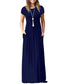 MISFAY Women Short Sleeve Loose Plain Maxi Dresses Casual Long Dresses Pockets(Navy BlueS)