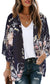 Women's Floral Print Puff Sleeve Kimono Cardigan Loose Cover Up Casual Blouse Tops Small Orange Black.