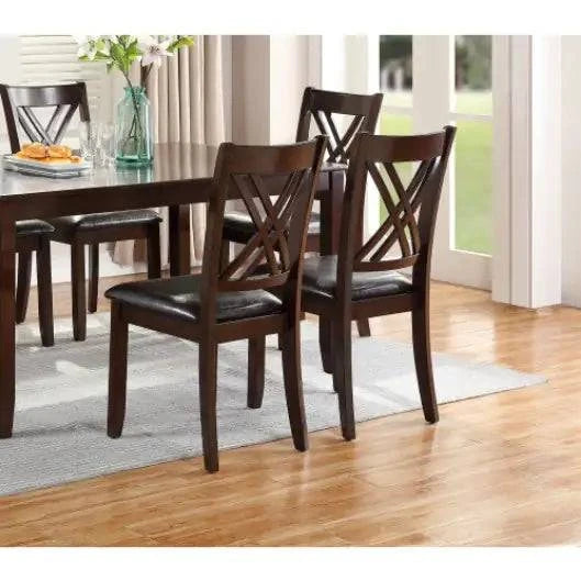 7pcs Dining Set Dining Table 6 Side Chairs Clean Espresso Finish Cushion Seats X Design Back Chairs - Estes Brands, LLC