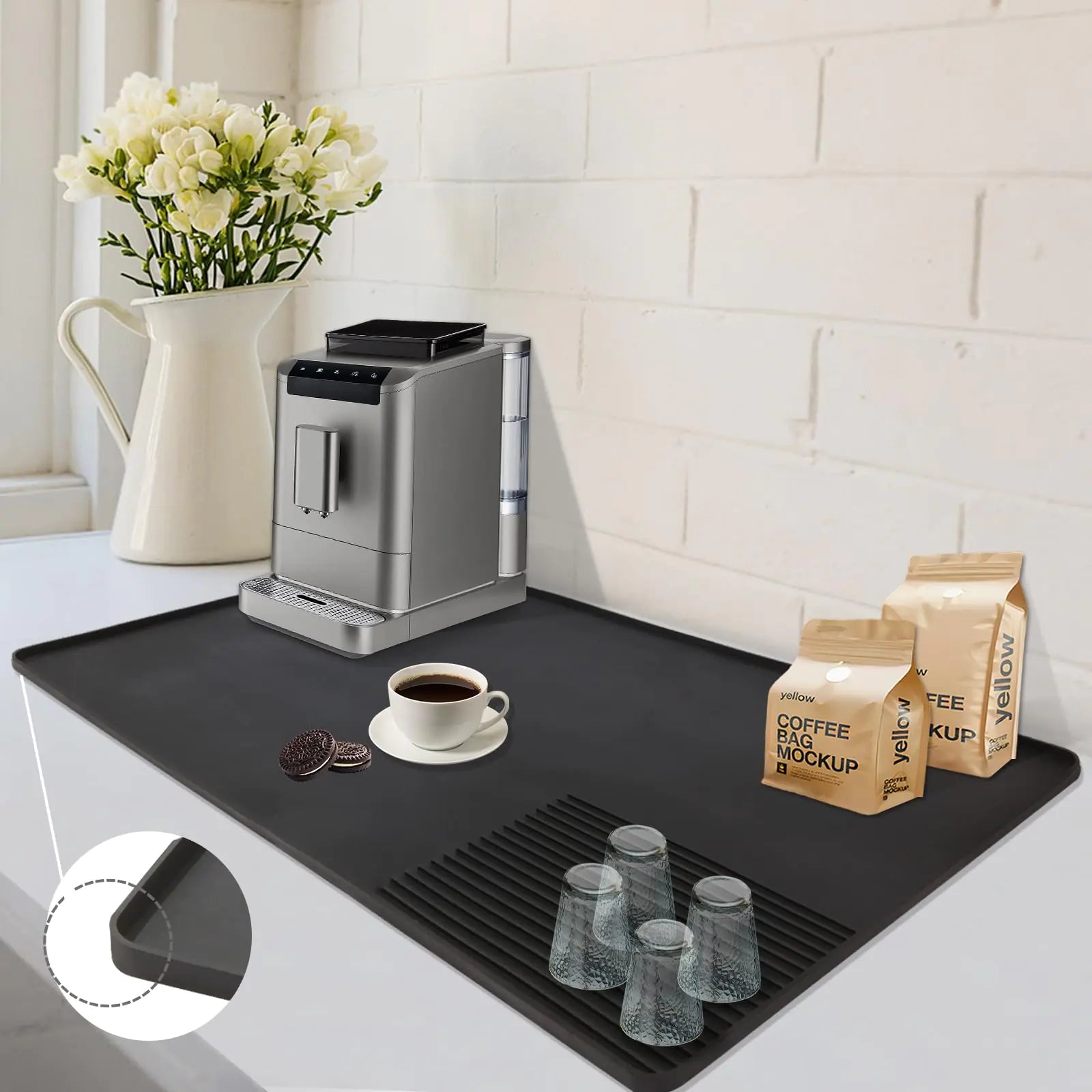 Silicone Coffee Mat 24x16 coffee bar accessories coffee bar mat coffee station accessories coffee tray silicone tray coffee machine mat coffee tray for countertop - Estes Brands, LLC