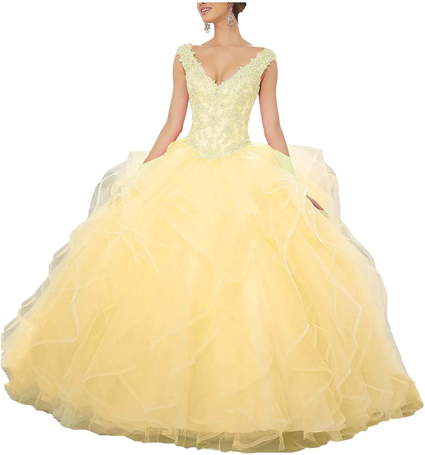 QXMYOO Long Prom Quinceanera DAMA Dresses Yellow Puffy Pageant Dresses for Girls