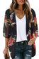 Women's Floral Print Puff Sleeve Kimono Cardigan Loose Cover Up Casual Blouse Tops Small Orange Black.