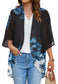 Women's Floral Print Puff Sleeve Kimono Cardigan Loose Cover Up Casual Blouse Tops Small Orange Black.