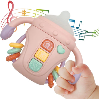 Baby Musical ToysSensory Learning Toy with Music and LightsPacifier Teething Musical ToysRattle Toy for ToddlersBoys and Girls Gifts(A-Pink)