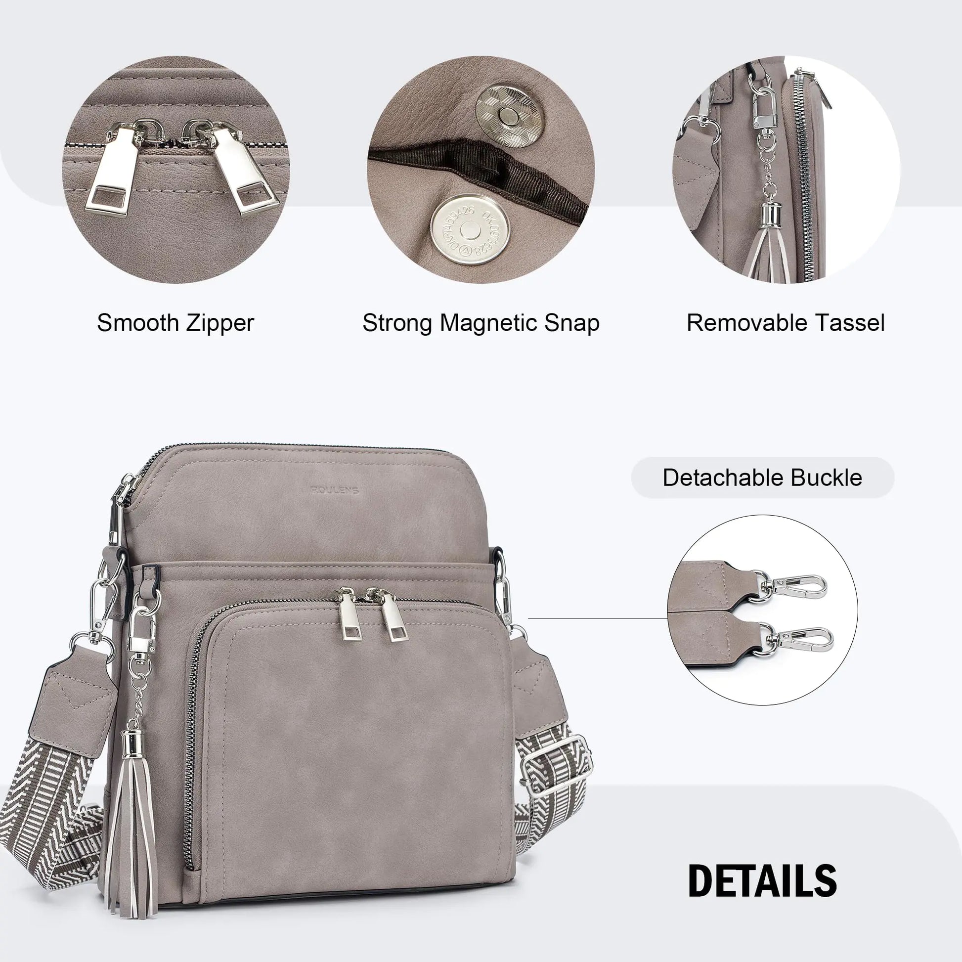 Crossbody Purse for Women,Lightweight Medium Crossbody Bag Soft Leather Women's Shoulder Handbags with Tassel Taupe.