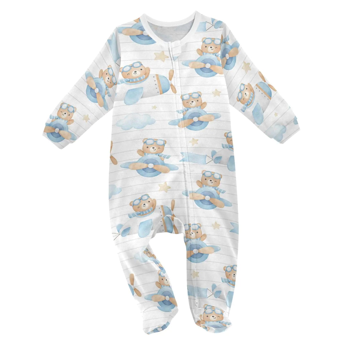 Dussdil Bear Cloud Stars Airplane Baby One-Piece Footies Newborn Rompers Pajamas Cotton Footed Pjs for Sleep Play Boys Girls 12M