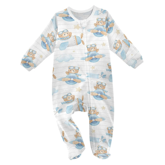 Dussdil Bear Cloud Stars Airplane Baby One-Piece Footies Newborn Rompers Pajamas Cotton Footed Pjs for Sleep Play Boys Girls 12M - estesbrandsllc.com