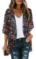 Women's Floral Print Puff Sleeve Kimono Cardigan Loose Cover Up Casual Blouse Tops Small Orange Black