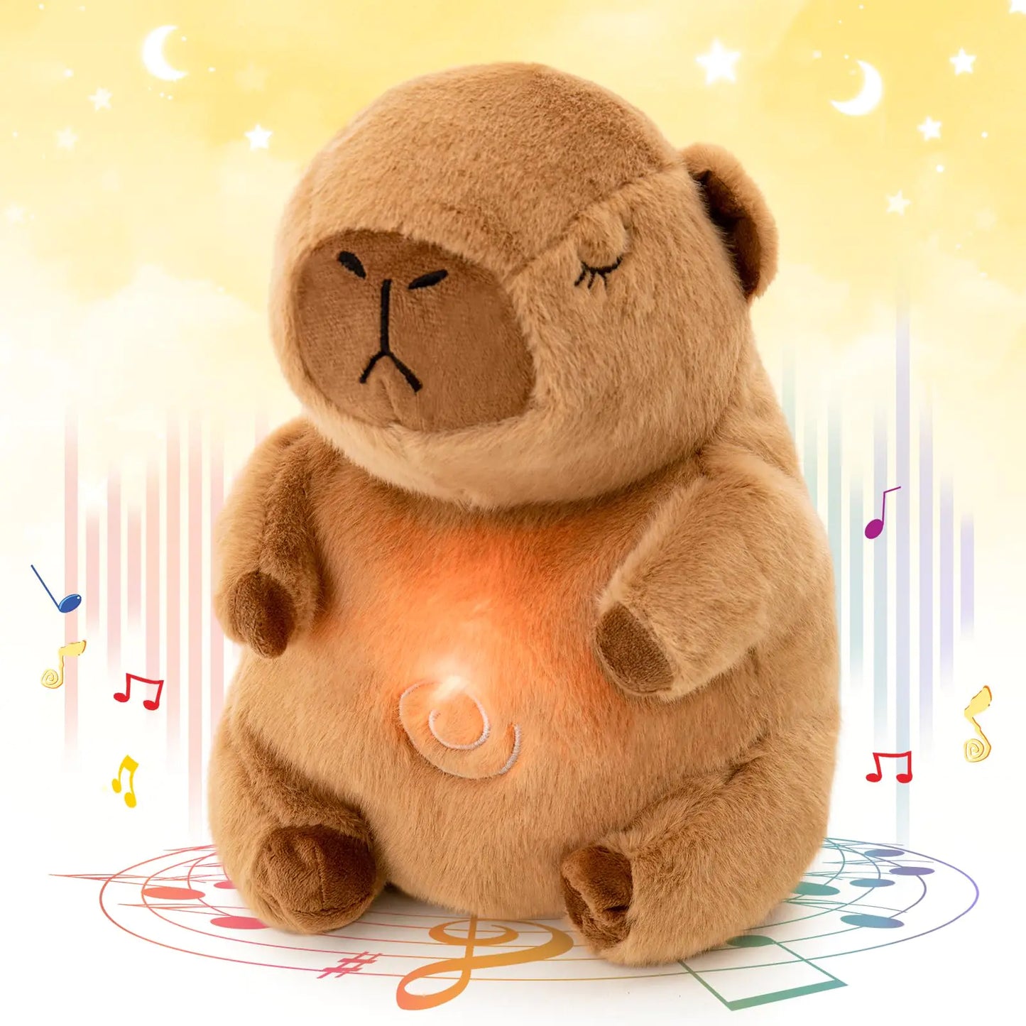 Emoin Breathing Stuffed Animal Sleepy Capybara Plush Soothing Breathing Capybara Stuffed Sleep Buddy Soothe Snuggle with Realistic Breathing Motion and Lights Music for Adults and Kids