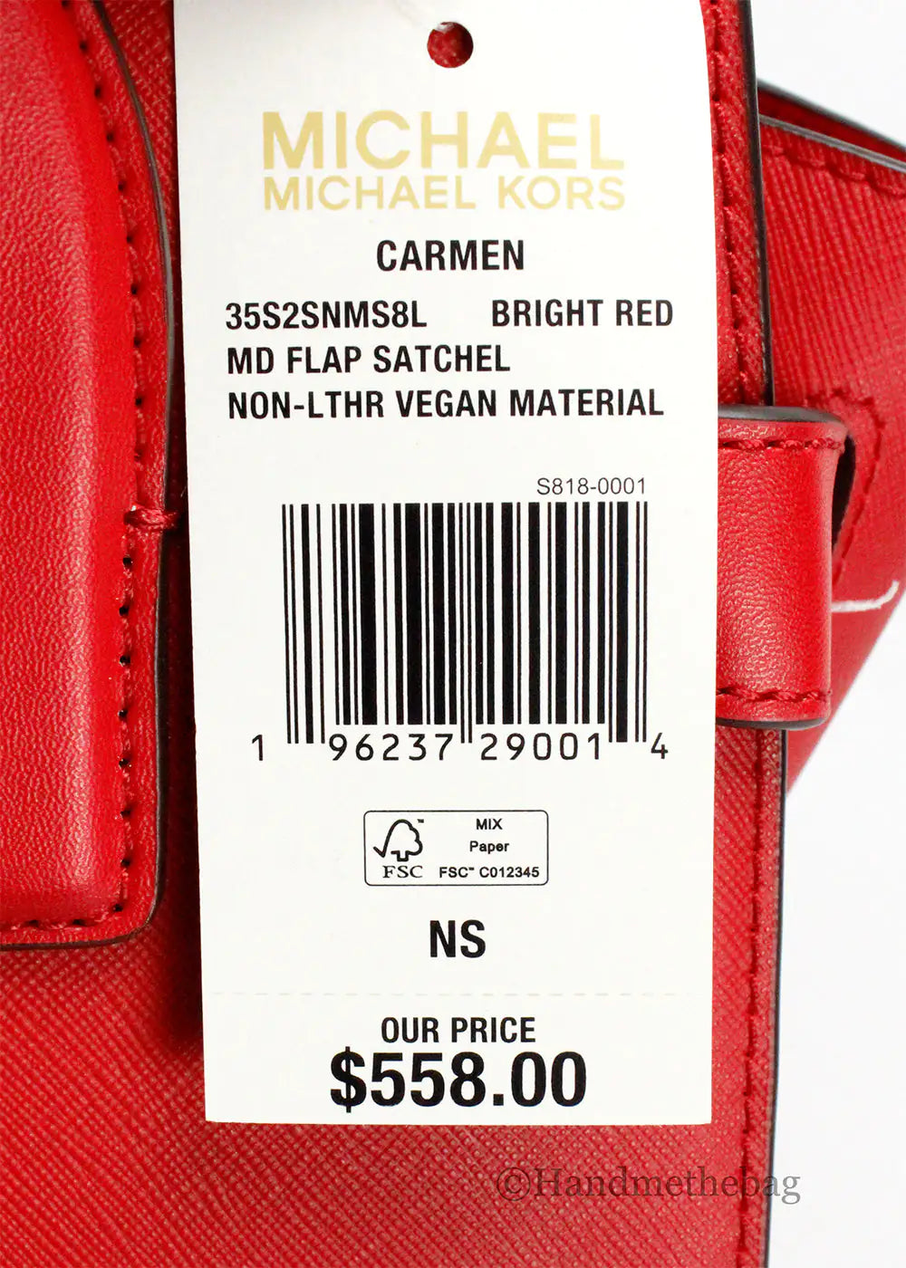 Michael Kors Carmen Medium Bright Red Vegan Leather Satchel - Estes Brands, LLC