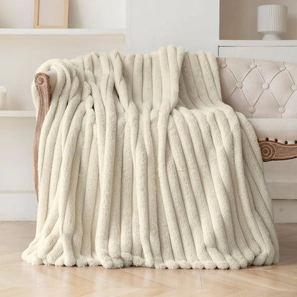 DANSICUINI Beige Faux Fur Throw Blanket for Couch Fuzzy Cozy Soft Warm Plush Striped Throw Blanket Decorative Fluffy Winter Blanket for Sofa Chair Bed Living Room Home Decor 60"x80" - Estes Brands, LLC