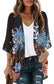 Women's Floral Print Puff Sleeve Kimono Cardigan Loose Cover Up Casual Blouse Tops Small Orange Black