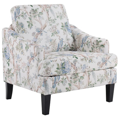 Bezseller Floral Accent Chair Upholstered Reading Armchair with Wood Legs Mid-Century Leisure Comfy Single Sofa Chair for Living Room Bedroom Home Office White Floral - Estes Brands, LLC