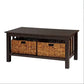 Coastal Coffee Table With Lower Shelf And Faux Rattan Baskets - Espresso - Estes Brands, LLC