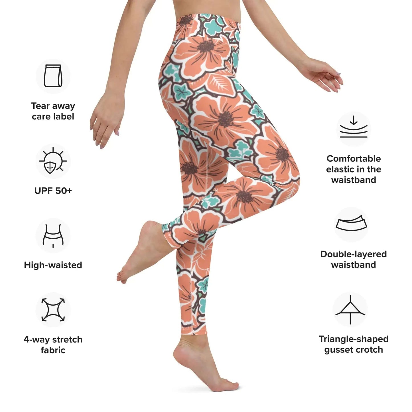 Women's Tropical Red Floral Yoga Leggings - Estes Brands, LLC