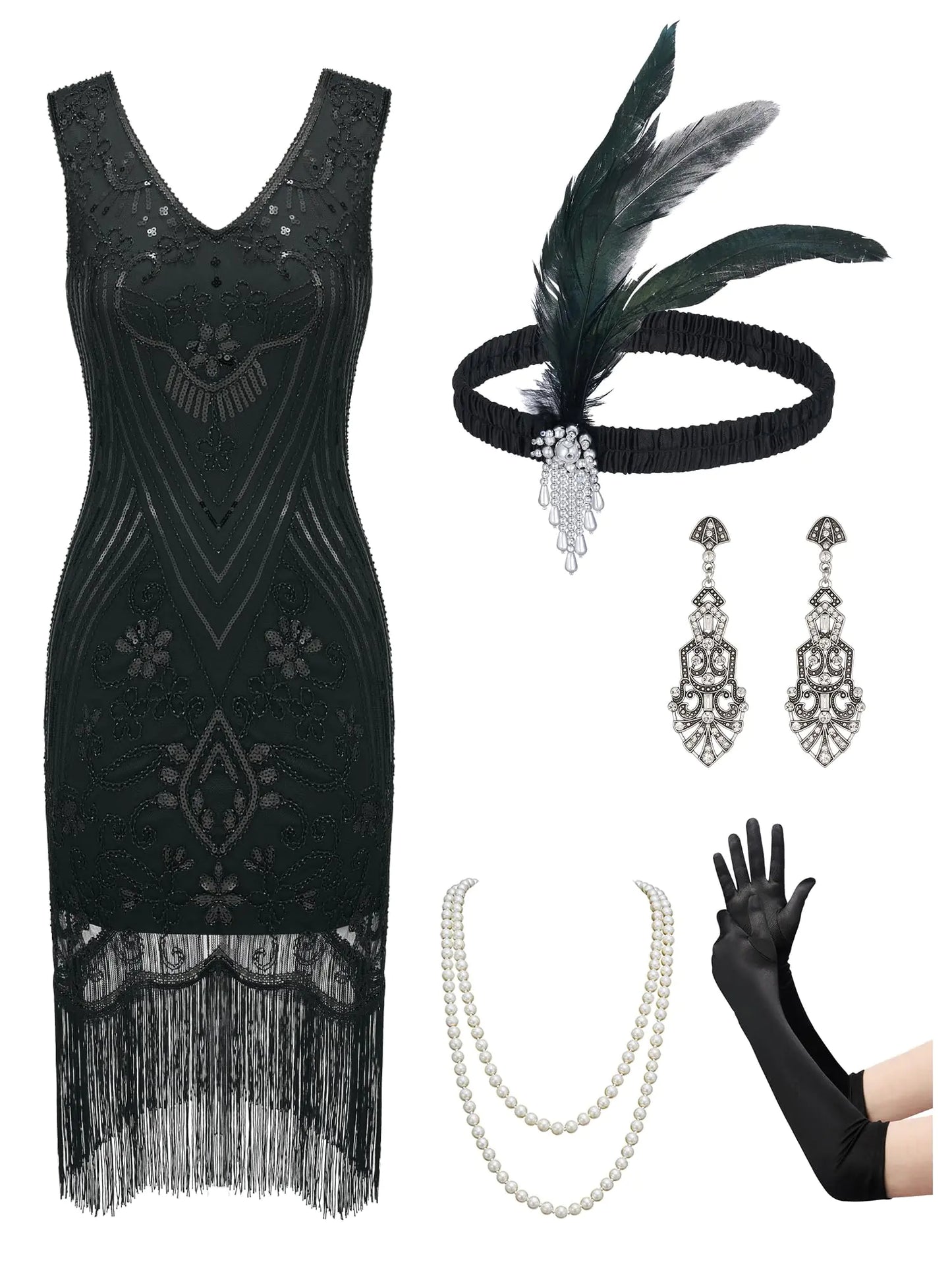 YESSA Great Gatsby Dresses for WomenFringe Flapper Dresses 1920s Dresses for Women Roaring 20s Dress for Harlem Nights-Flapper CostumesX-LargeBlack