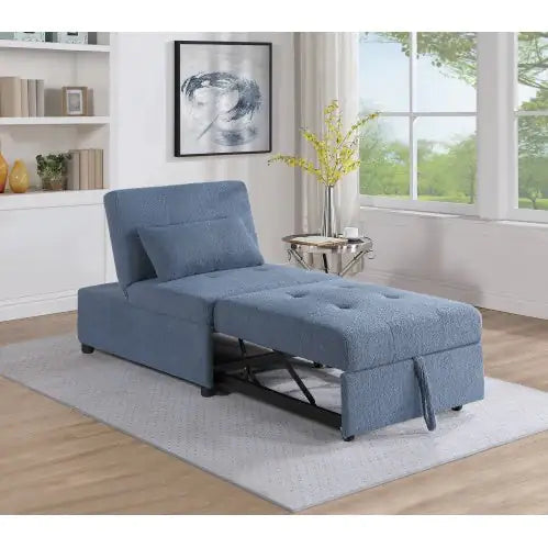 Contemporary Blue Gray Sleeper Sofa Chair Pillow Plush Tufted Seat 1pc Convertible Sofa Chair Sherpa Fabric Couch - Estes Brands, LLC