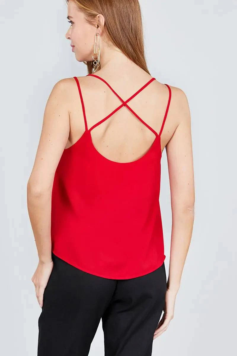 Back Cross Strap Cami -Red - Estes Brands, LLC