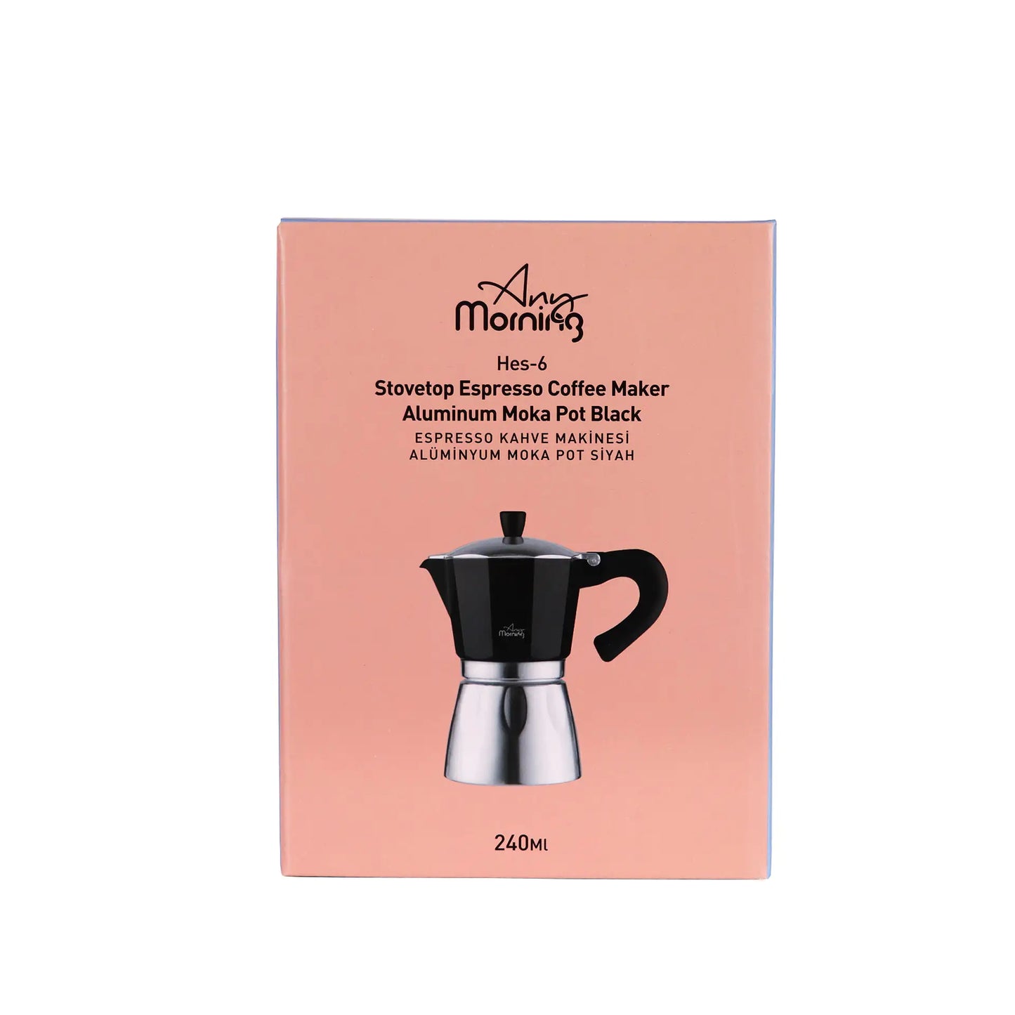 Any Morning Stovetop Espresso Aluminum Moka Pot, Black, 240 ml - 8 oz.