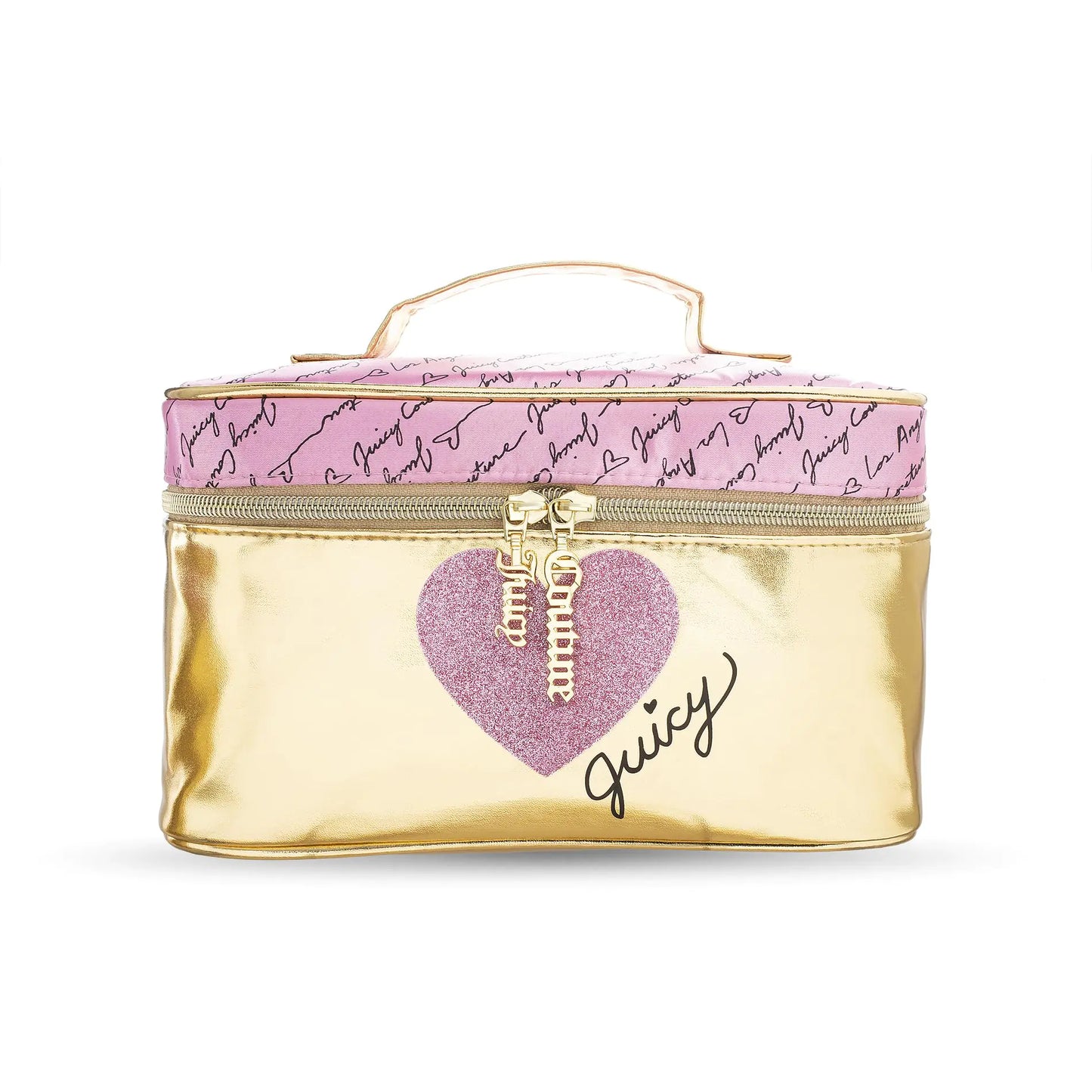 Juicy Couture Womens Cosmetics Bag - Travel Makeup and Toiletries Train Case Organizer Size One Size Metallic Gold