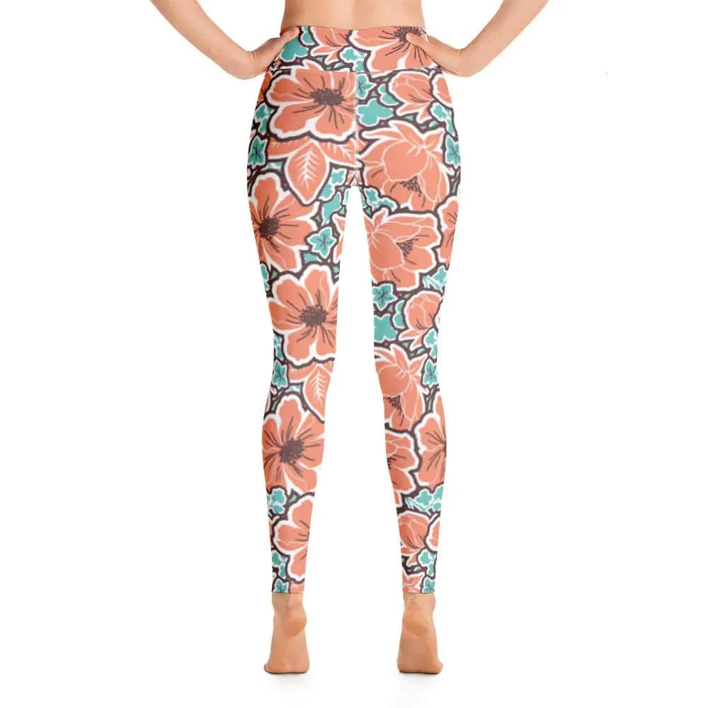 Women's Tropical Red Floral Yoga Leggings - Estes Brands, LLC