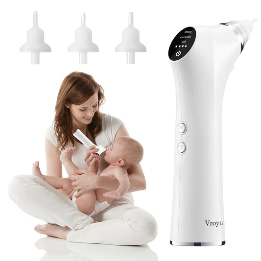 Vroyuir Electric Baby Nasal Aspirator Baby Nose Sucker Pro Nose Cleaner for Baby with 3 Suction Levels Aspirator with Light Soothing Music Baby Snot Sucker with 3 Soft Silicone Tips - estesbrandsllc.com