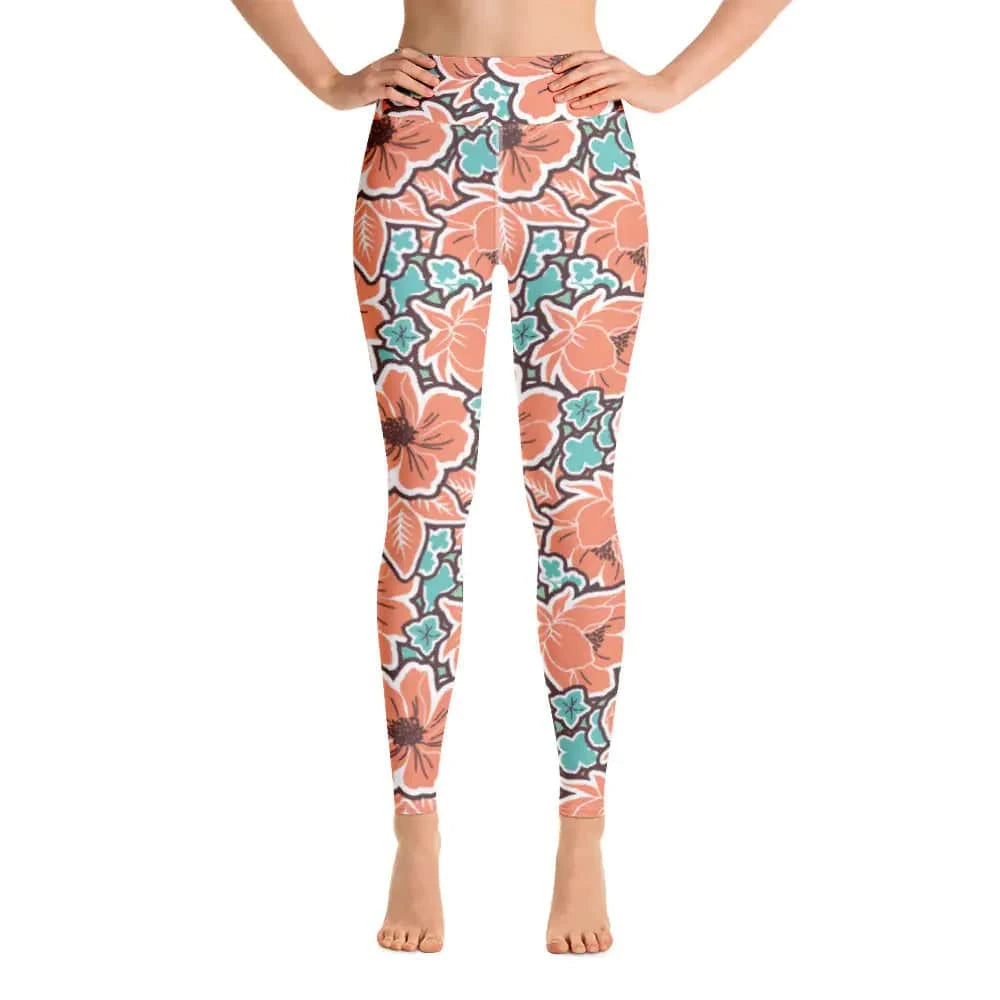 Women's Tropical Red Floral Yoga Leggings - Estes Brands, LLC