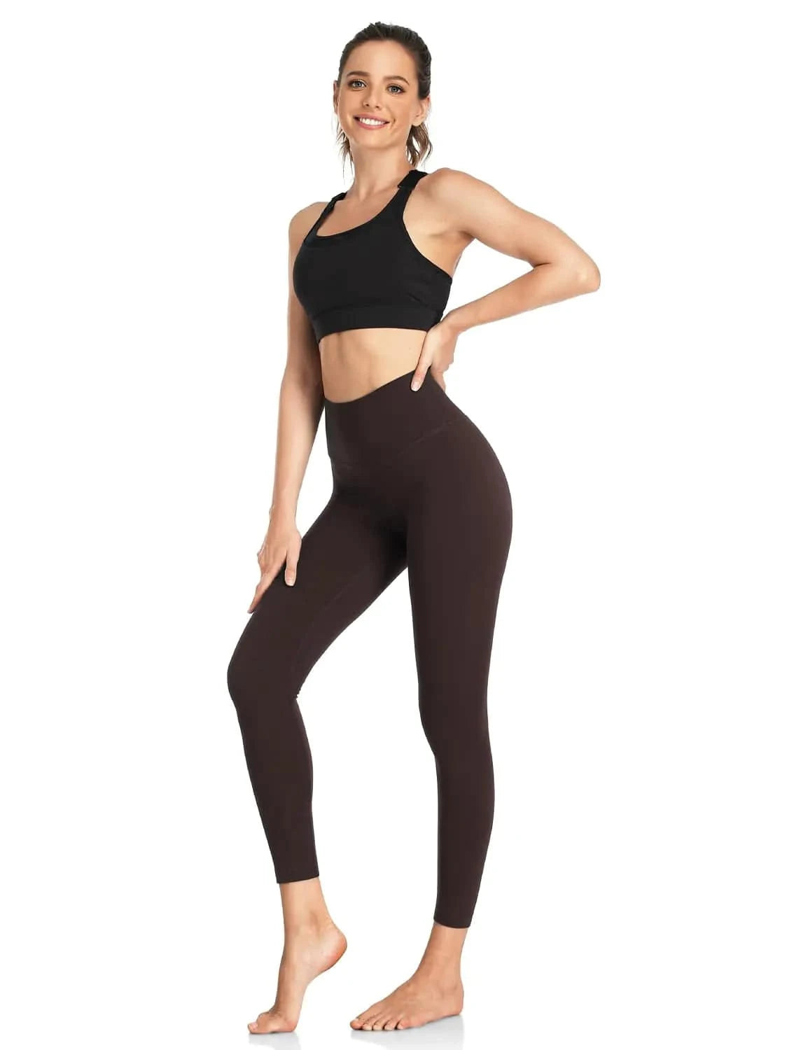 HeyNuts Workout Pro Leggings, High Waisted Compression Gym Tummy Control Athletic Yoga Pants 25" Small Espresso - Estes Brands, LLC